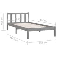 Vidaxl Rám postele šedý masivní borovice 75 x 190 cm UK Small Single