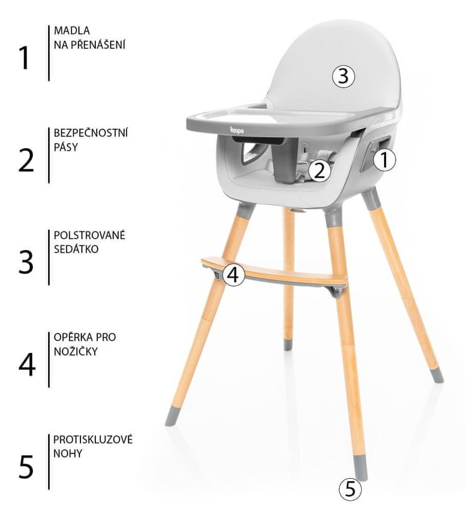 ZOPA Dětská židlička Dolce 2 Dove Grey/Grey