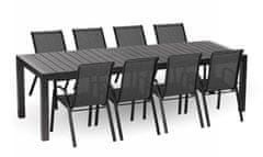 IWHOME Jídelní set rozkládací GRANADA XXL antracit + 8x židle VALENCIA 2 černá