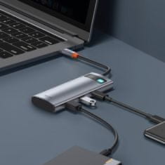 BASEUS Metal Gleam HUB adaptér USB-C - 2x USB, HDMI, TF, šedý