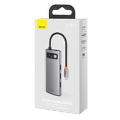 BASEUS Metal Gleam HUB adaptér USB-C - USB-C, 3x USB, HDMI, RJ45, šedý