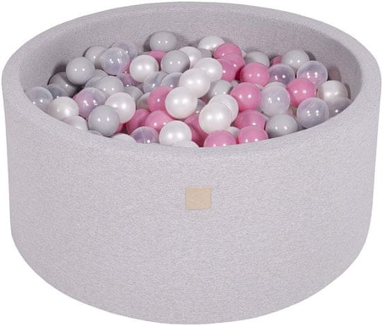 MeowBaby® Dětský bazén s míčky 90X40cm/300 míčků 7 cm Hračky pro batolata z kulatého materiálu Vyrobeno v EU Světle šedá: čirá/bílá perleťová/šedá/pastelově růžová
