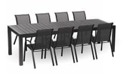 IWHOME Jídelní set rozkládací GRANADA XXL antracit + 8x židle VALENCIA černá