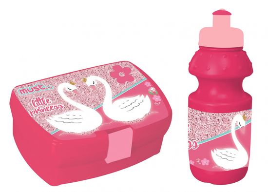 TWM Swan girls jídelní set 350 ml růžový 2dílný