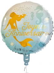 TWM fóliový balónek Joyeux Anniversaire Mermaid 45 cm modrý