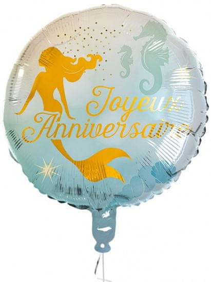 TWM fóliový balónek Joyeux Anniversaire Mermaid 45 cm modrý