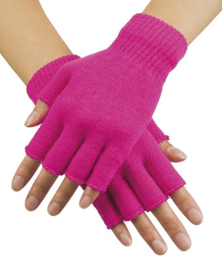 TWM neonově růžové akrylové rukavice bez prstů jedné velikosti