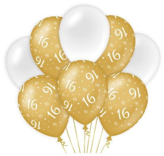 TWM sladkých 16 dívčích latexových zlatých / bílých balónků