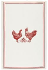 TWM ručník na čaj kuře 70 x 47 cm bavlna krémová/červená 2 ks