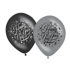 TWM Šťastný nový rok 12 palcové černé / stříbrné balónky 8 ks