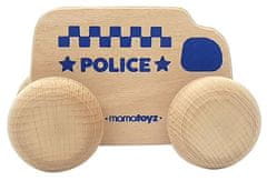 TWM policejní auto junior 15 x 8 cm, přírodní / modré dřevo