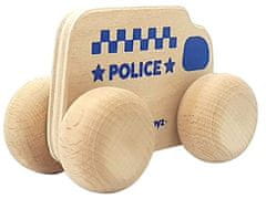 TWM policejní auto junior 15 x 8 cm, přírodní / modré dřevo