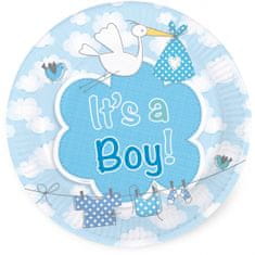 TWM soubor desek "Je to kluk!" 18 cm modrá / bílá lepenka 8 kusů