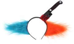 TWM gumička do vlasů s nožem a klaunskými vlasy 30 cm modrá / oranžová