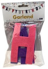 TWM Girlanda Happy Birthday 2 metry růžová / fialová / bílá