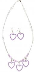 TWM 3dílný náhrdelník Hearts s fialovými náušnicemi