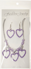 TWM 3dílný náhrdelník Hearts s fialovými náušnicemi