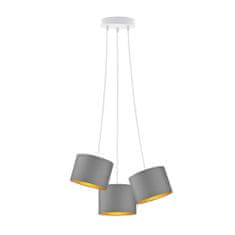 LYSNE.PL Závěsná lampa WAIKIKI W3 GOLD 3xE27, bílý rám, šedá