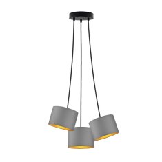 LYSNE.PL Závěsná lampa nad stolem WAIKIKI W3 GOLD 3xE27, černý rám, šedá