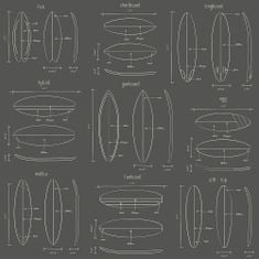 Černá vliesová tapeta s nákresy surfů 128872, Regatta Crew, 0,53 x 10,05 m