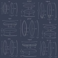 Tmavě modrá vliesová tapeta s nákresy surfů 128871, Regatta Crew, 0,53 x 10,05 m