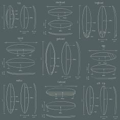 Šedozelená vliesová tapeta s nákresy surfů 128870, Regatta Crew, 0,53 x 10,05 m