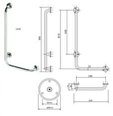 BEMETA BEMETA HELP: Nástěnné opěrné držadlo levé 890 mm, lesk s krytkou 301112041 - Bemeta