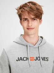 Jack&Jones Šedá žíhaná mikina s potiskem a kapucí Jack & Jones XXL