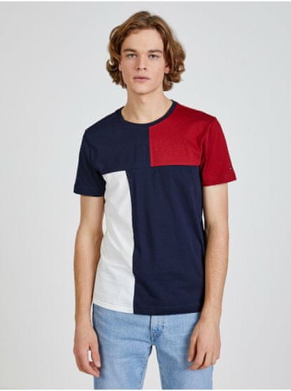 Tommy Hilfiger Červeno-bílo-modré pánské tričko Tommy Hilfiger Colorblock