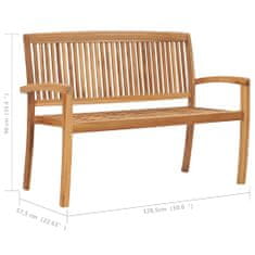 Greatstore Stohovatelná zahradní lavice s poduškou 128,5 cm masivní teak