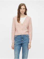 Pieces Světle růžový dámský žebrovaný svetr na knoflíky Pieces Ellen XL