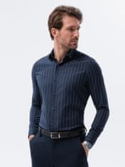 OMBRE Ombre Pánská košile s dlouhým rukávem K588 - námořnická modrá - L