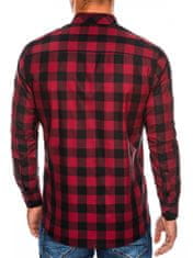 OMBRE Ombre Pánská kostkovaná košile s dlouhým rukávem K282 - červená/černá - XXL