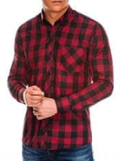 OMBRE Ombre Pánská kostkovaná košile s dlouhým rukávem K282 - červená/černá - XXL