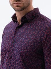 OMBRE Ombre Pánská elegantní košile s dlouhým rukávem K589 - bordó - L