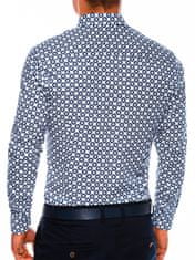 OMBRE Pánská elegantní košile s dlouhým rukávem K499 - bílá/námořnická modrá - XL