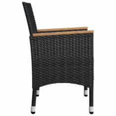 Greatstore 3dílný bistro set polyratan a akáciové dřevo černý