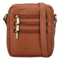 Diviley Pánská kožená crossbody taška s výraznými zipy Tinger, koňaková