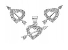 Lovrin Stříbrné šperky 925 sada s kubickými zirkony šperky ve tvaru srdce se šípem přívěsek a náušnice