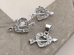 Lovrin Stříbrné šperky 925 sada s kubickými zirkony šperky ve tvaru srdce se šípem přívěsek a náušnice