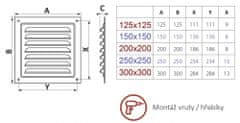 Mikawi Větrací kovová plochá mřížka 200x200 mm se síťkou proti hmyzu, bílá MIKAWI 59-0010