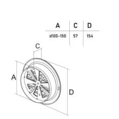 Mikawi Větrací mřížka kulatá s manuální žaluzií a volitelným průměrem límce d100 až 150mm, šedá MIKAWI 14-0435