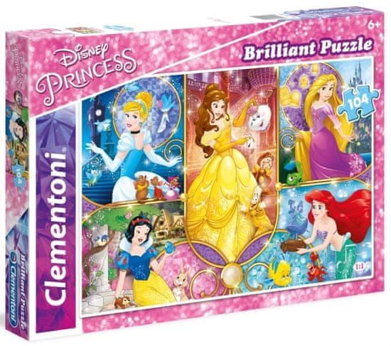 Clementoni Briliant puzzle Disney princezny: Pohádkové světy 104 dílků