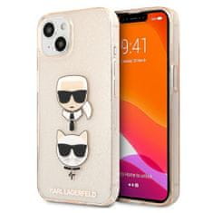 Karl Lagerfeld KLHCP13SKCTUGLGO hard silikonové pouzdro iPhone 13 Mini 5.4" gold Glitter Karl`s & Choupette