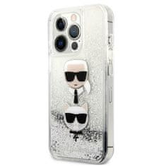 Karl Lagerfeld KLHCP13LKICGLS hard silikonové pouzdro iPhone 13 / 13 Pro 6.1" silver Liquid Glitter Karl & Choupette Head