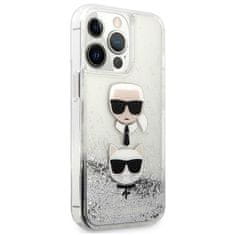 Karl Lagerfeld KLHCP13LKICGLS hard silikonové pouzdro iPhone 13 / 13 Pro 6.1" silver Liquid Glitter Karl & Choupette Head