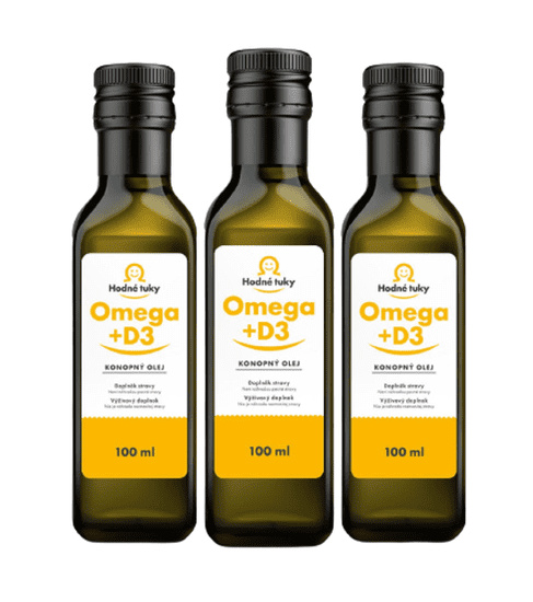 Hodné tuky Prémiový Omega +D3 konopný olej, 3x100ml