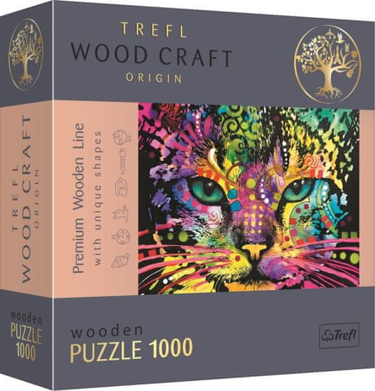 Trefl Wood Craft Origin puzzle Barevná kočka 1000 dílků | MALL.CZ