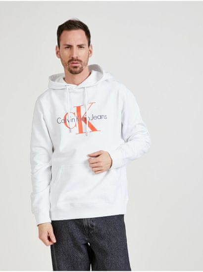 Calvin Klein Bílá pánská vzorovaná mikina s kapucí Calvin Klein Jeans