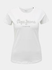 Pepe Jeans Bílé dámské tričko s ozdobnými kamínky Pepe Jeans Beatrice XS
